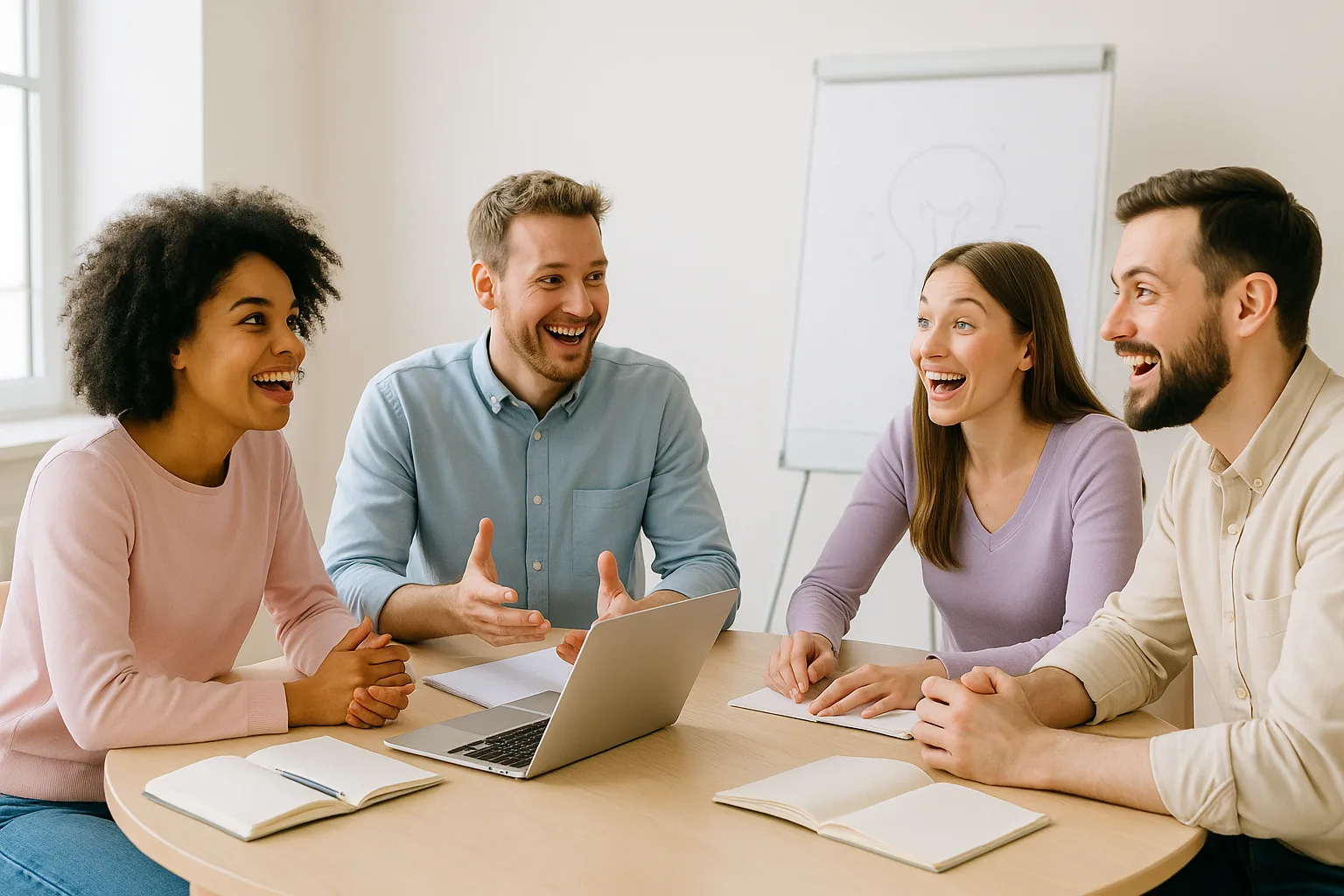 группа людей обсуждает идеи за столом